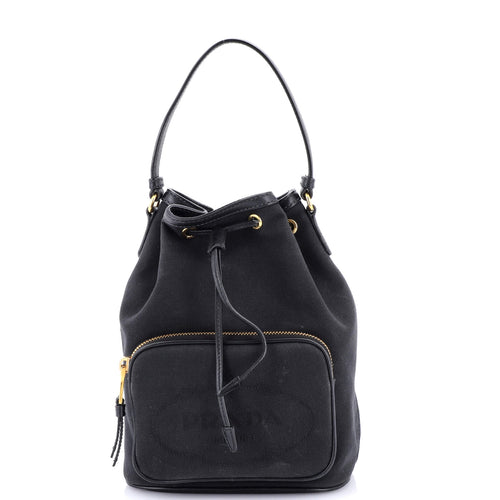 PRADA Logo Drawstring Bucket Bag Canvas