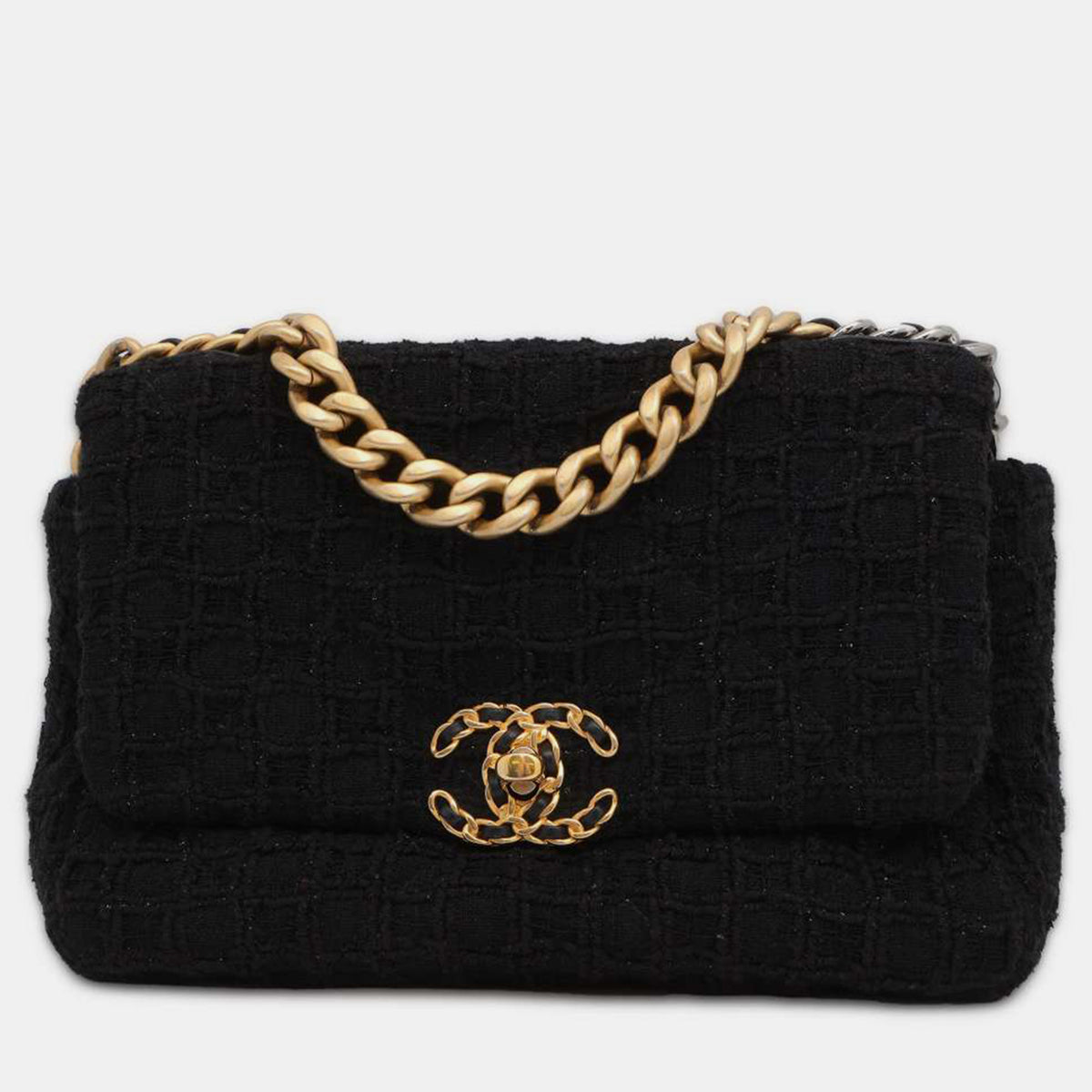 Chanel Black Tweed 19 Chain Shoulder Bag