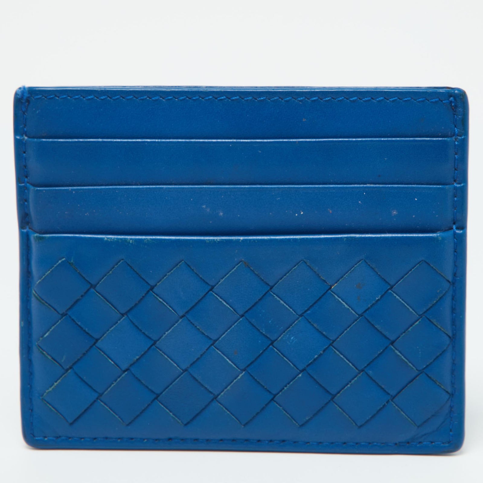 Bottega Veneta Porte-cartes en cuir Intrecciato bleu