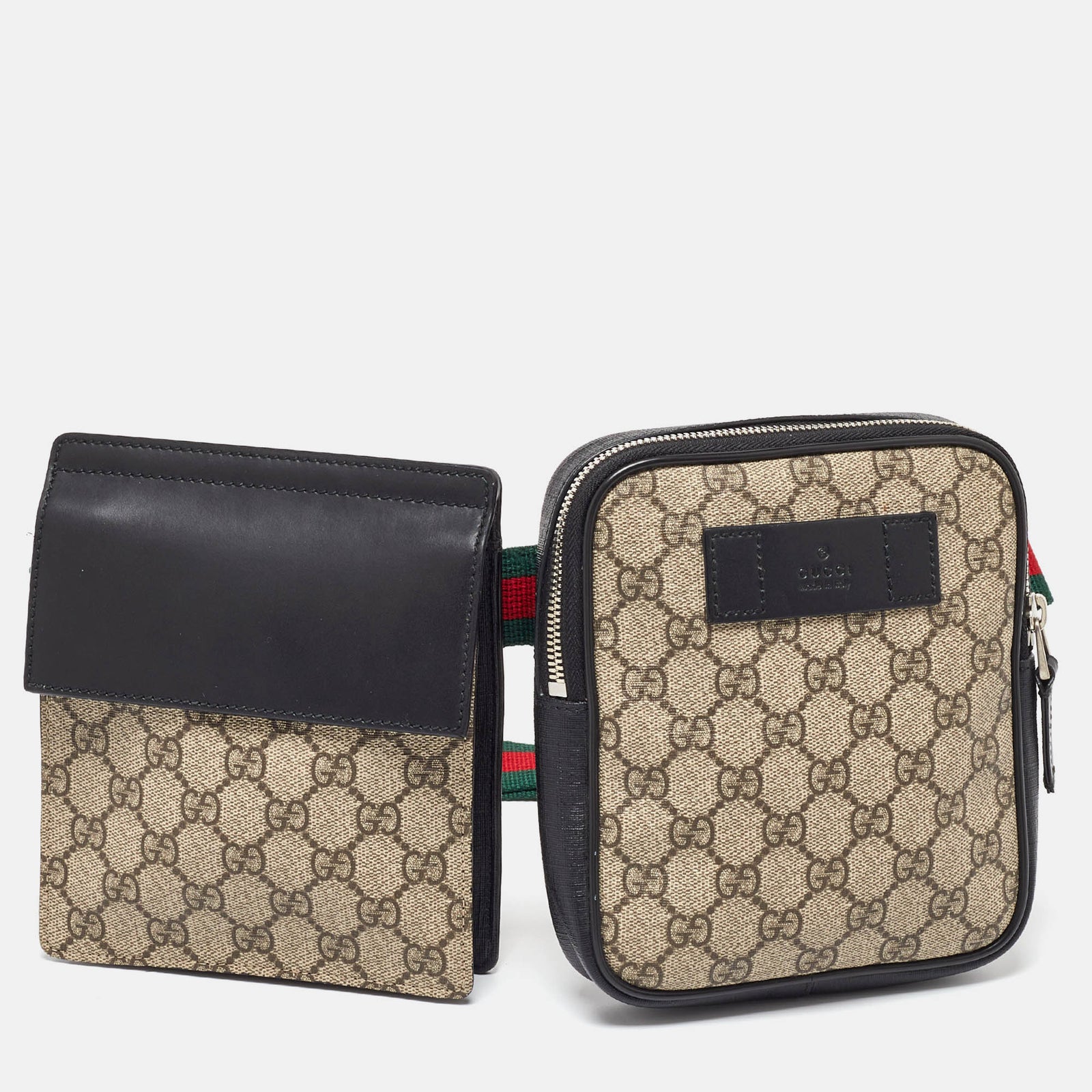 Gucci Sac à double ceinture en toile et cuir GG Supreme noir/beige