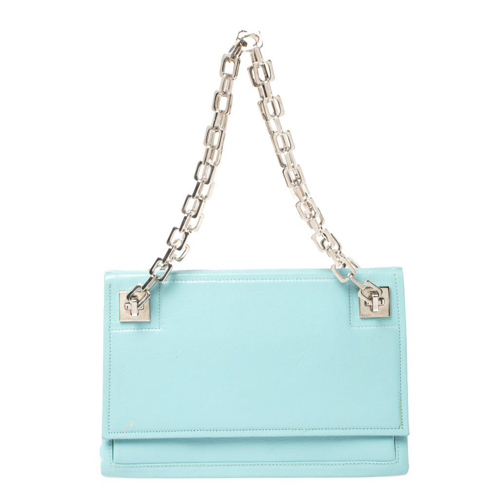 Bally Blue Leather Chain Shoulder Bag