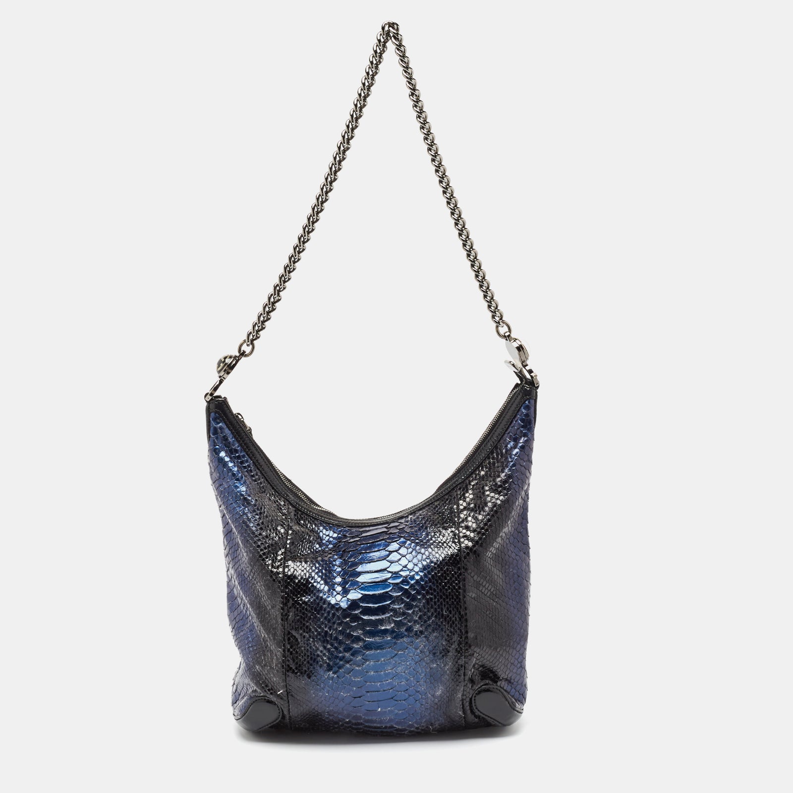 Gucci Galaxy Hobo aus Leder und Pythonleder in Metallic-Blau/Schwarz