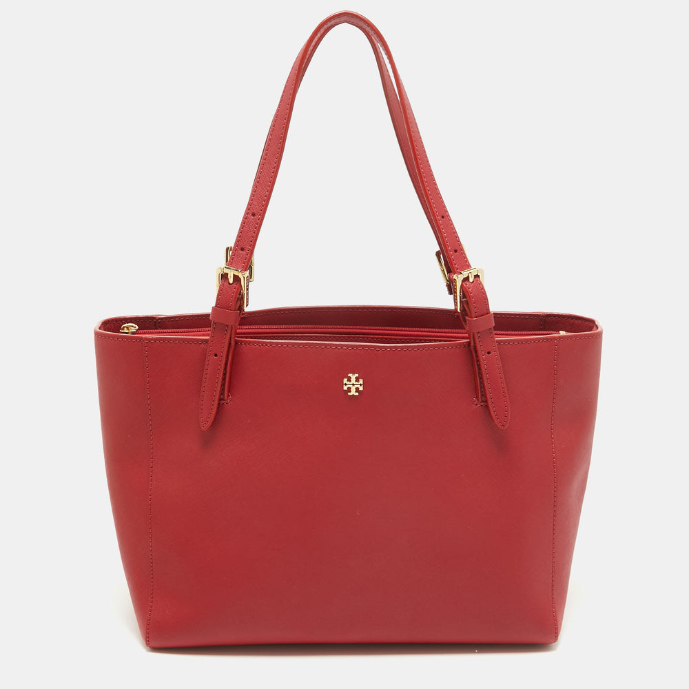 Red Leather Medium York Buckle Tote