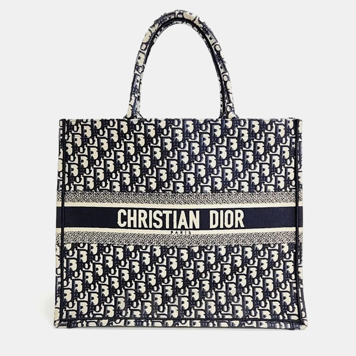 Dior Christian Navy Blue Canvas Oblique Book Tote 42 Bag