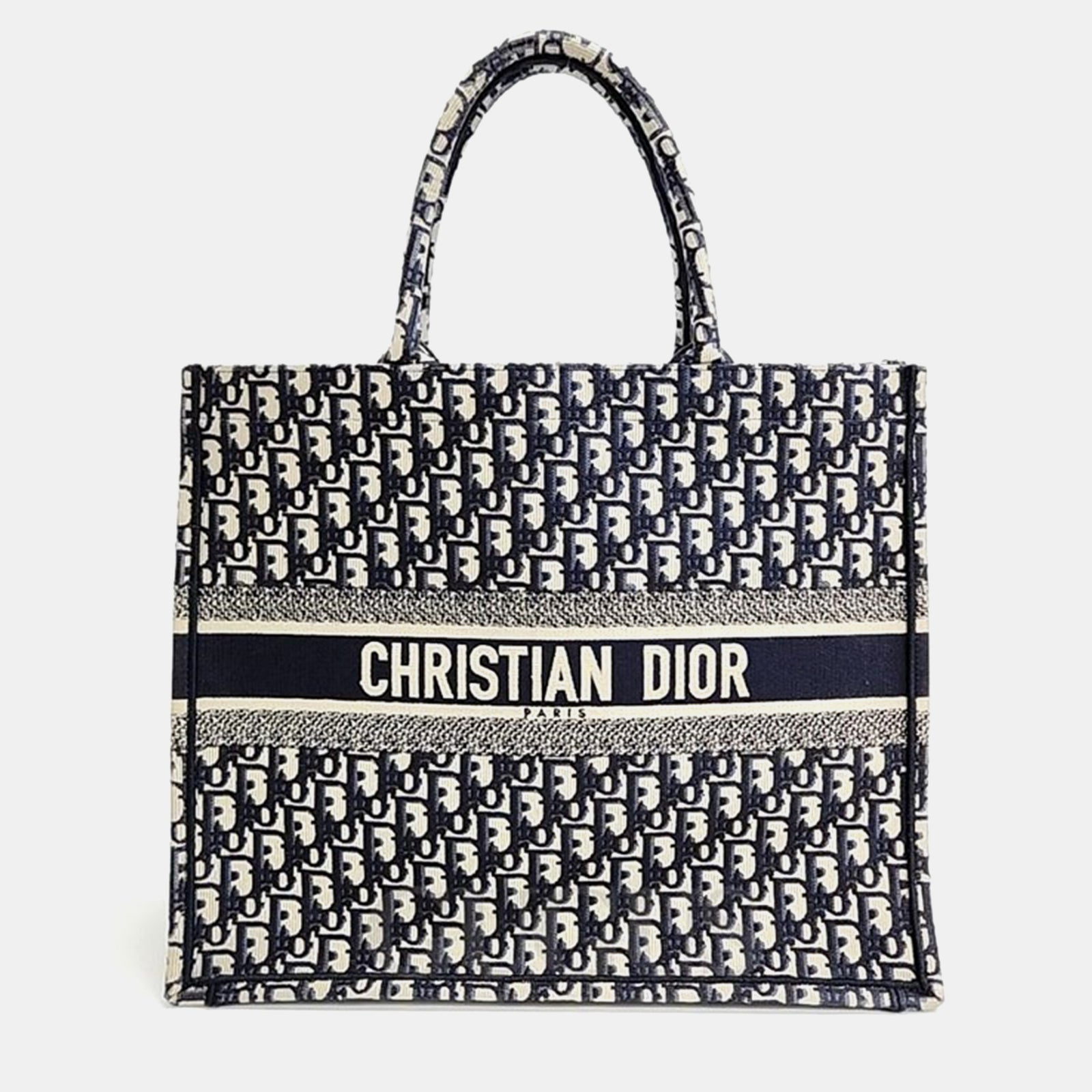 Dior Christian Marineblau Canvas Schräge Buch Tote 42 Tasche