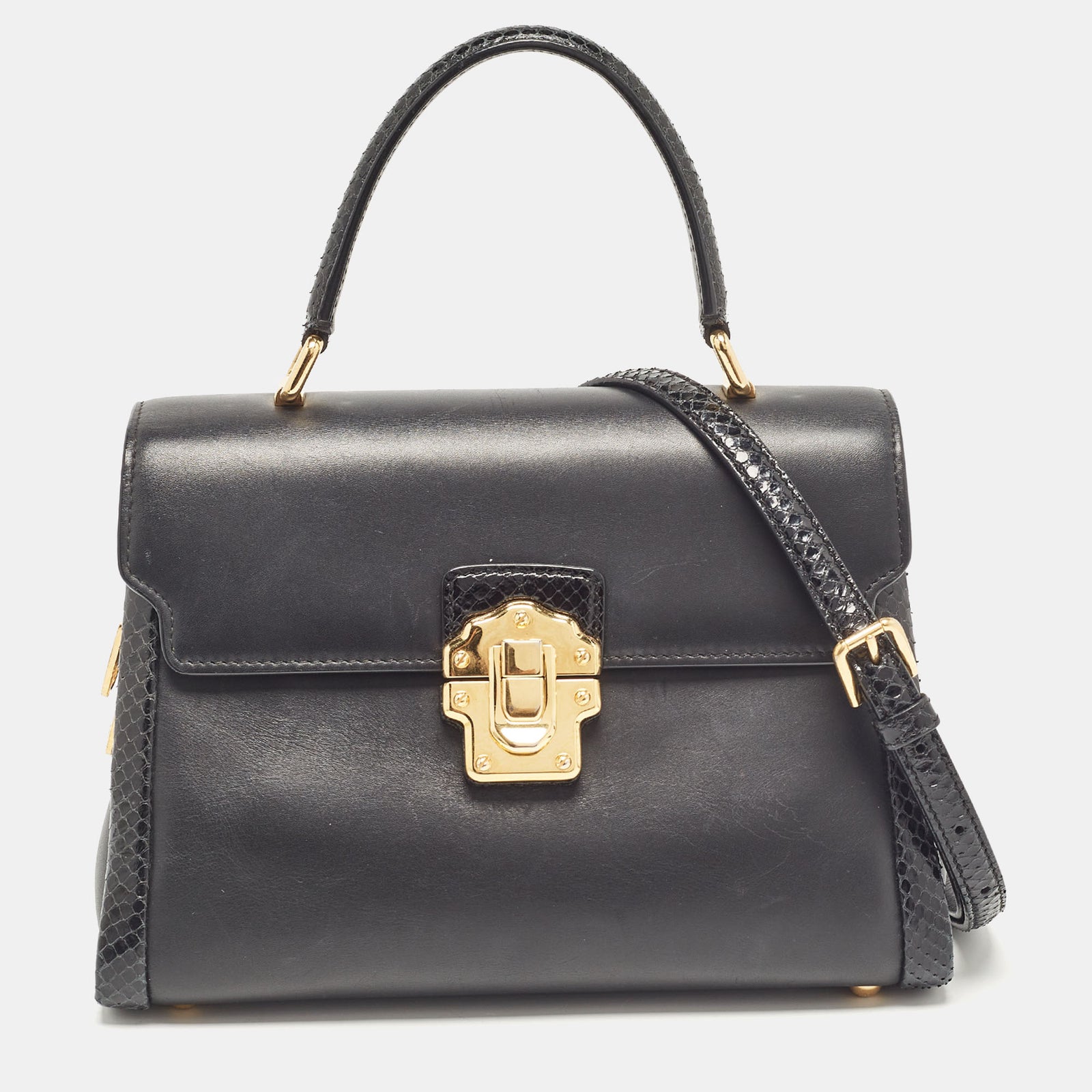 Dolce & Gabbana Sac à main Lucia en cuir noir et python