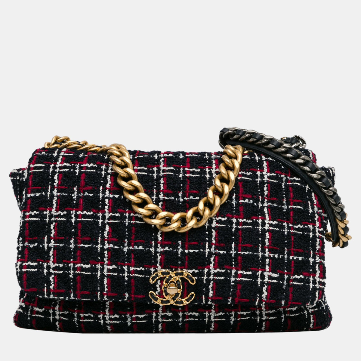 Chanel Navy Blue Maxi Tweed 19 Flap