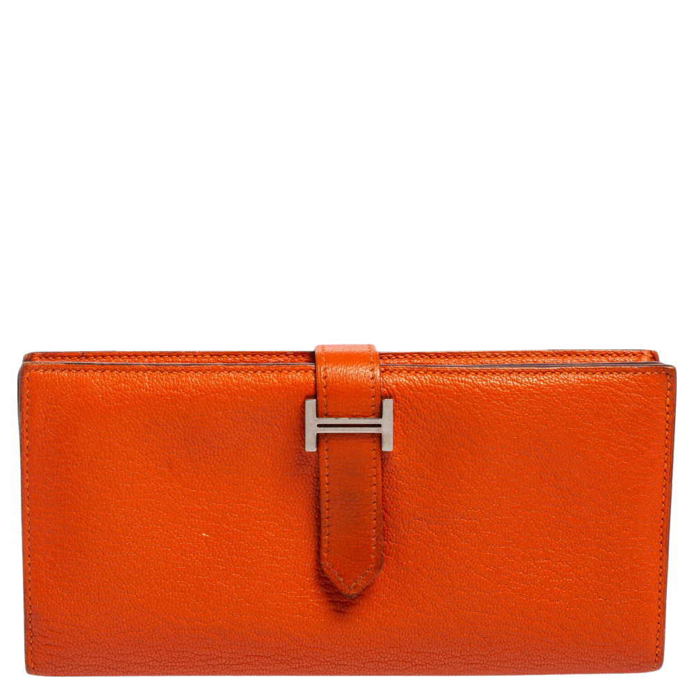 Herm&eacute;s Feu Mysore Leather Bearn Gusset Wallet