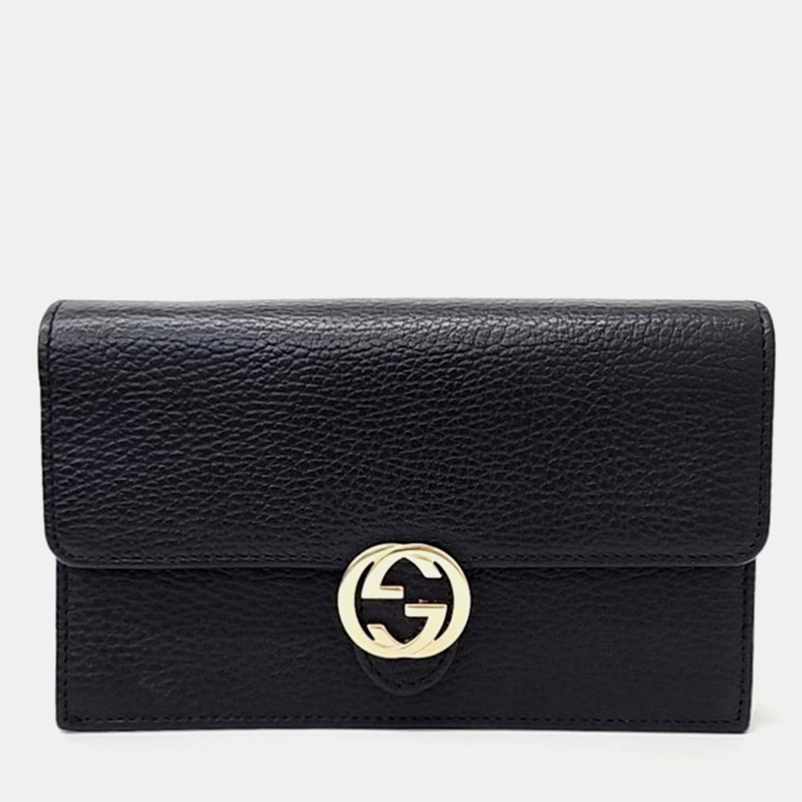 Gucci Black Leather Interlocking G Chain Crossbody Bag