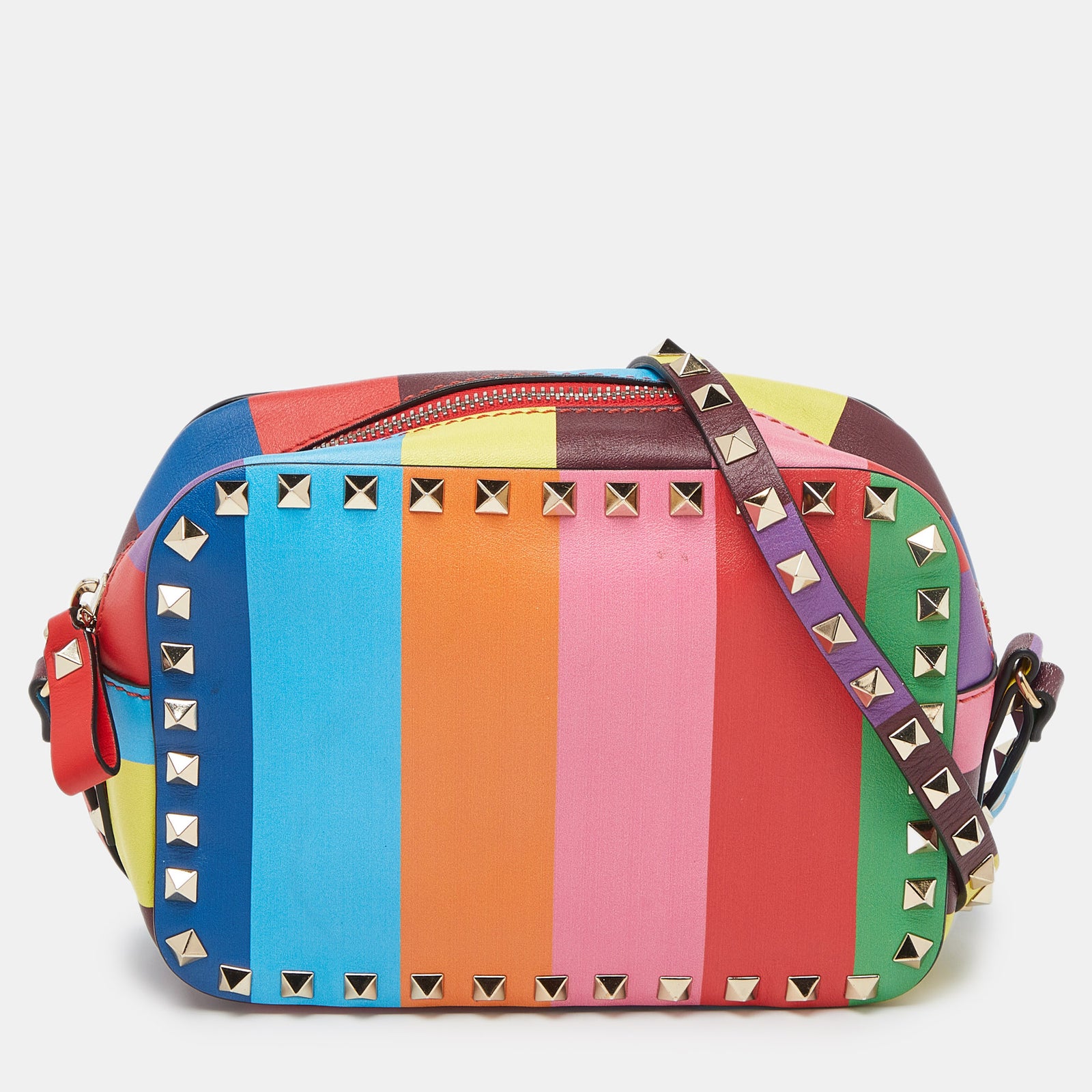 Valentino Multicolor Leather Rockstud Camera Crossbody Bag