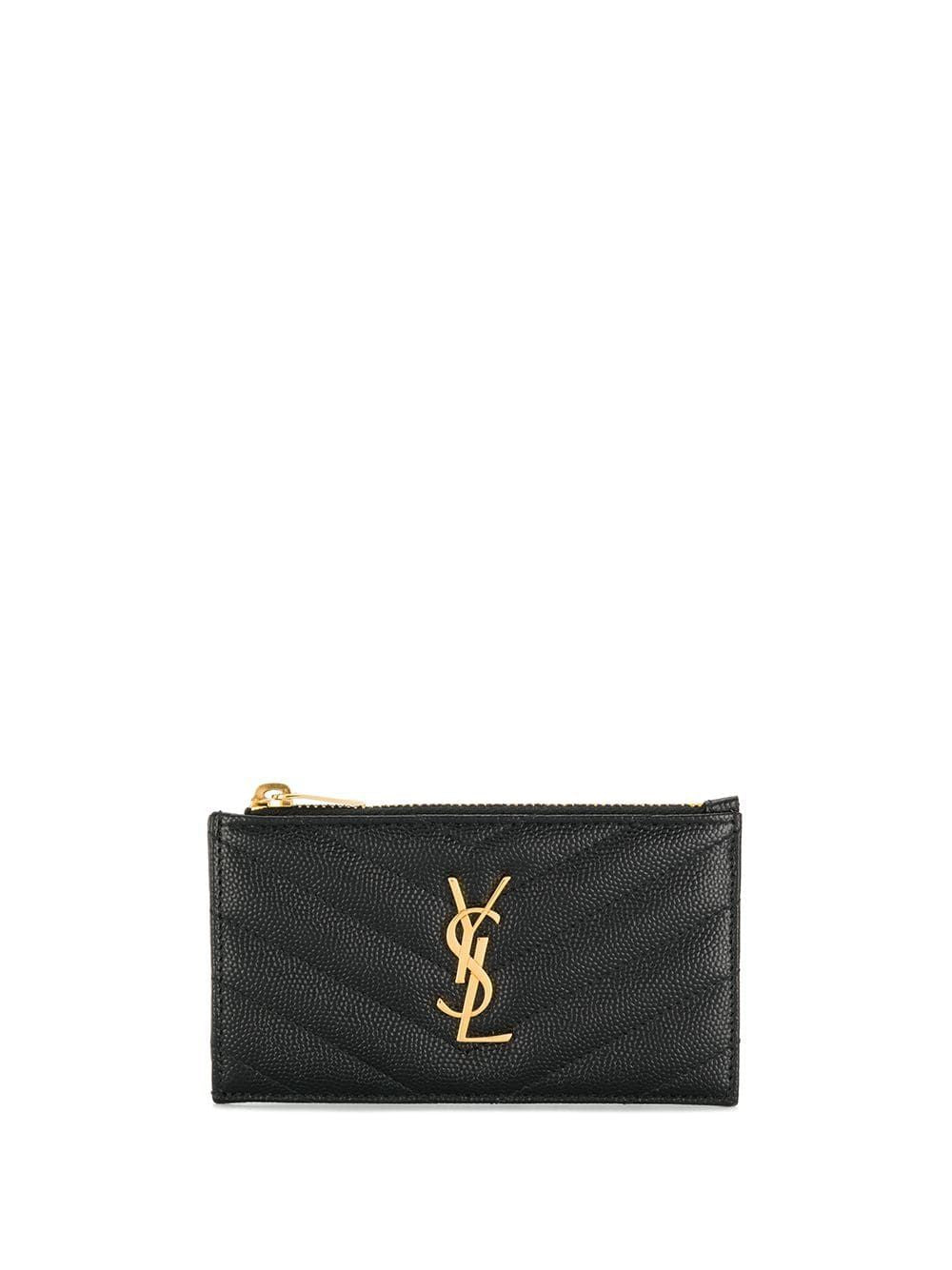 Saint Laurent Women's Smooth MatelassÃ© Leather Card Case in Nero | 607915BOW01
