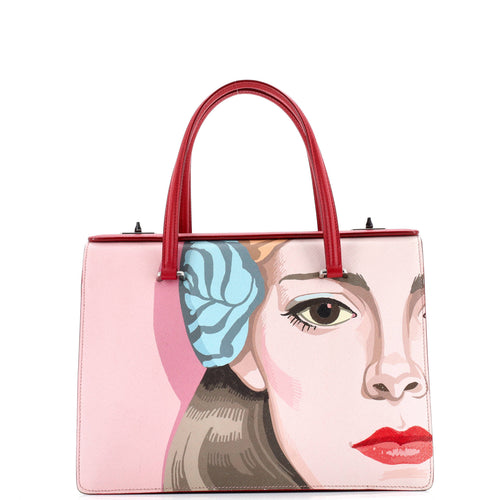 PRADA Turn Lock Tote Printed Saffiano Medium