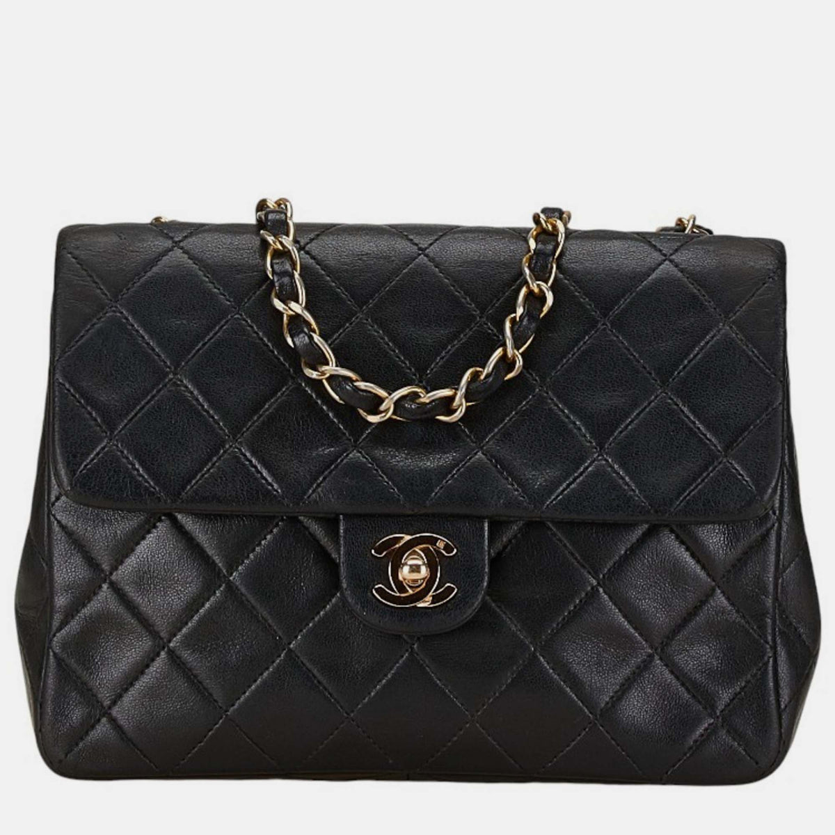 Chanel Black Lambskin Matelasse Coco Mark Chain Shoulder Bag