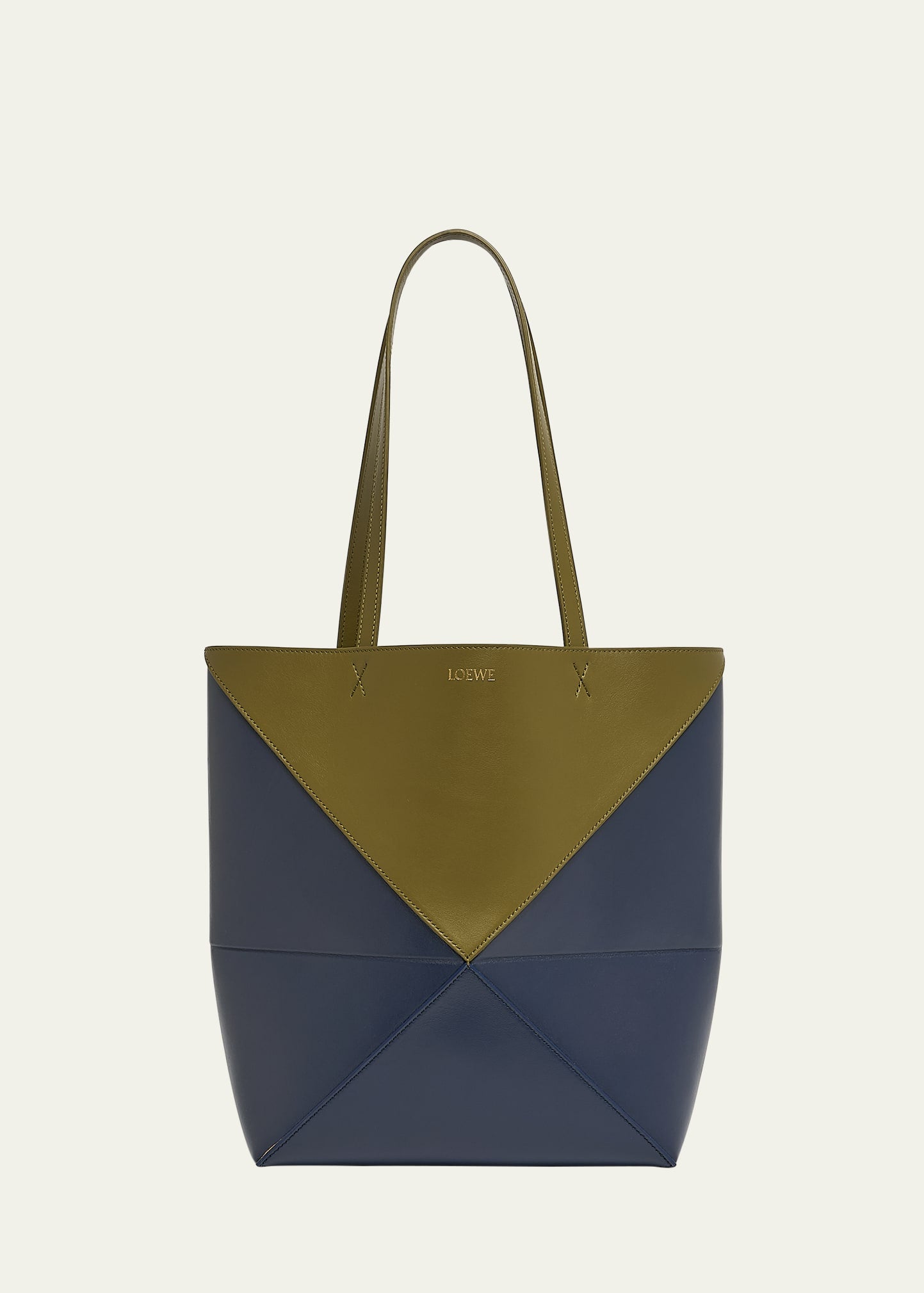 Loewe Puzzle Fold Medium Tote Bag in Shiny Bicolor Leather