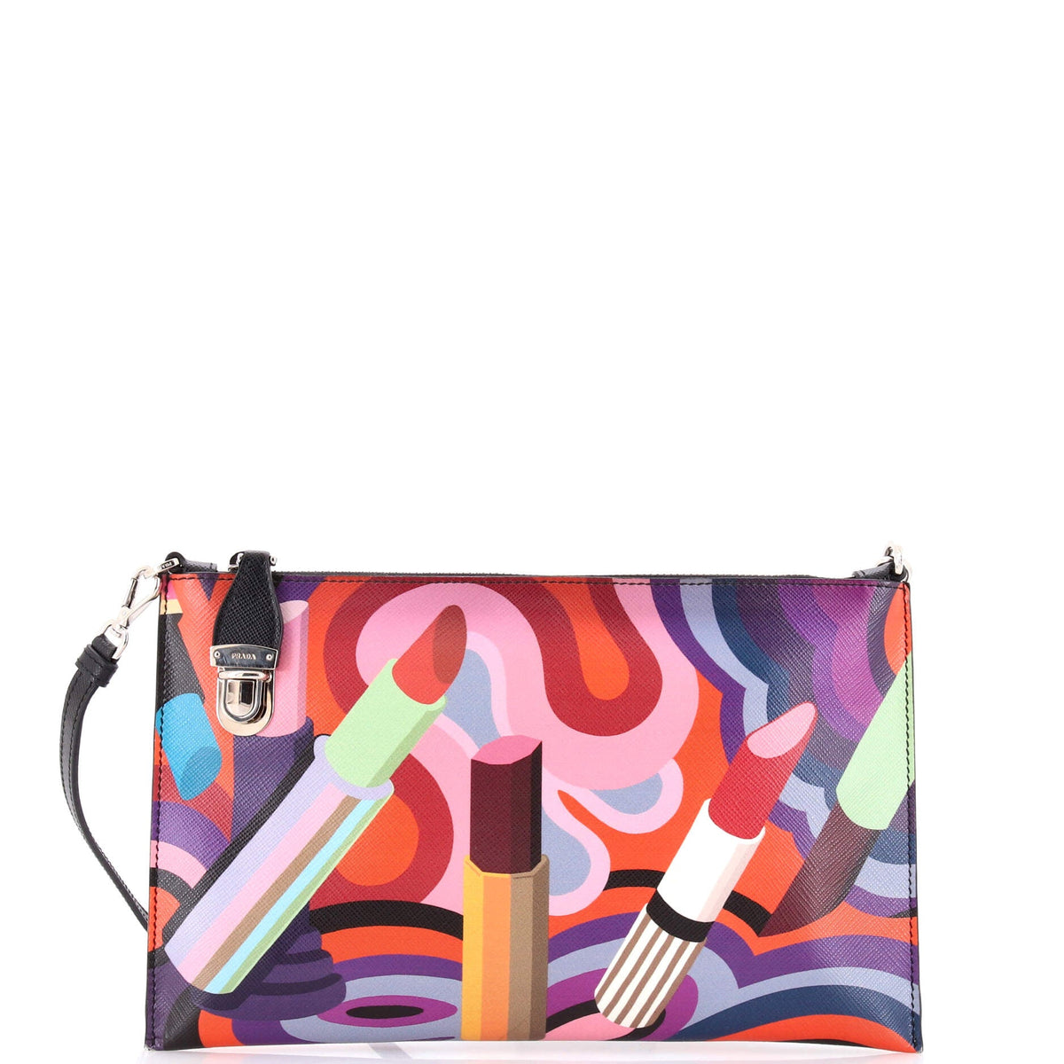 Prada PRADA Push Lock Zip Pochette Printed Saffiano