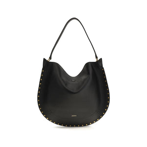 Isabel Marant Bayia Shoulder Studded Calfskin Shoulder Bag - Black