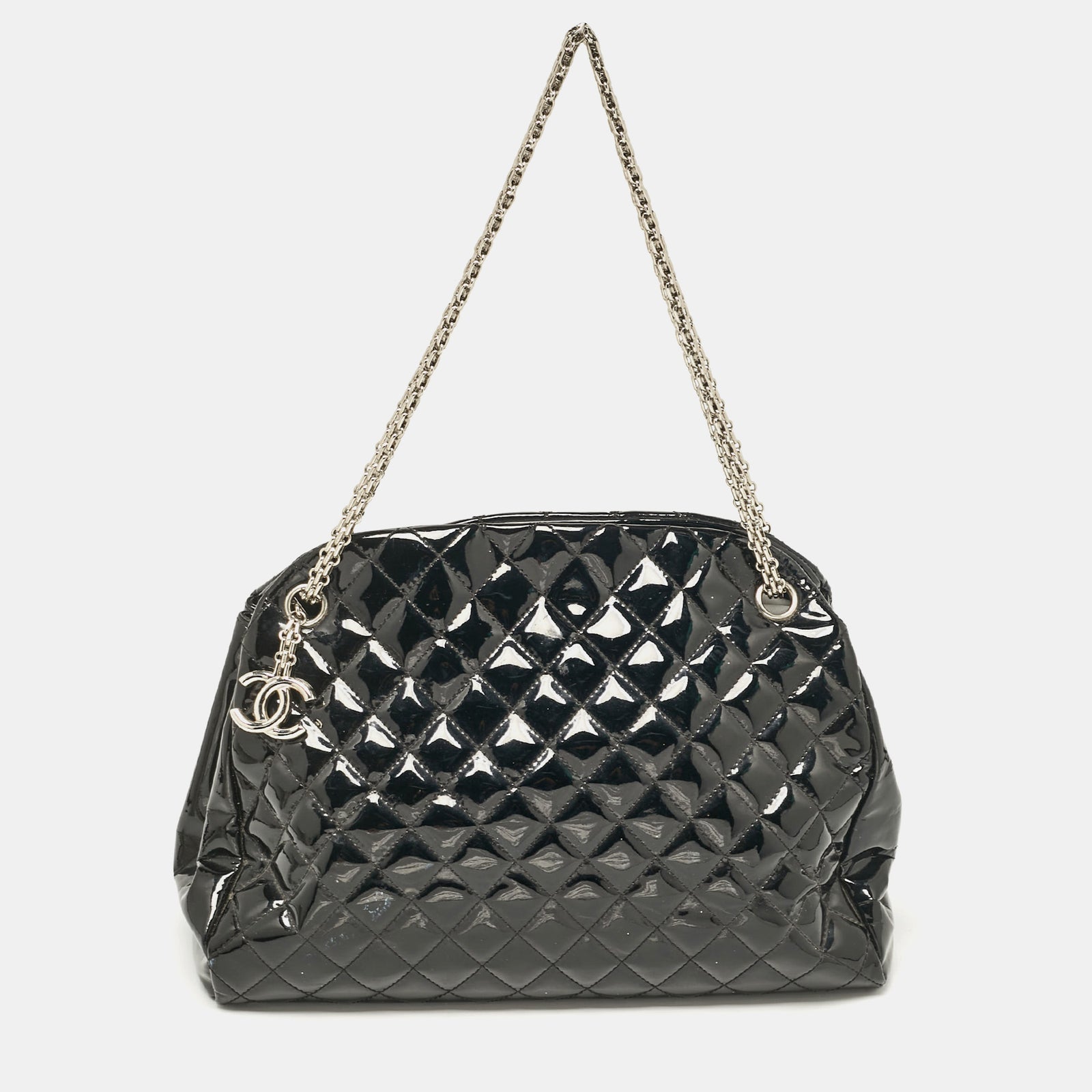 Chanel Grand sac Just Mademoiselle en cuir verni matelassé noir