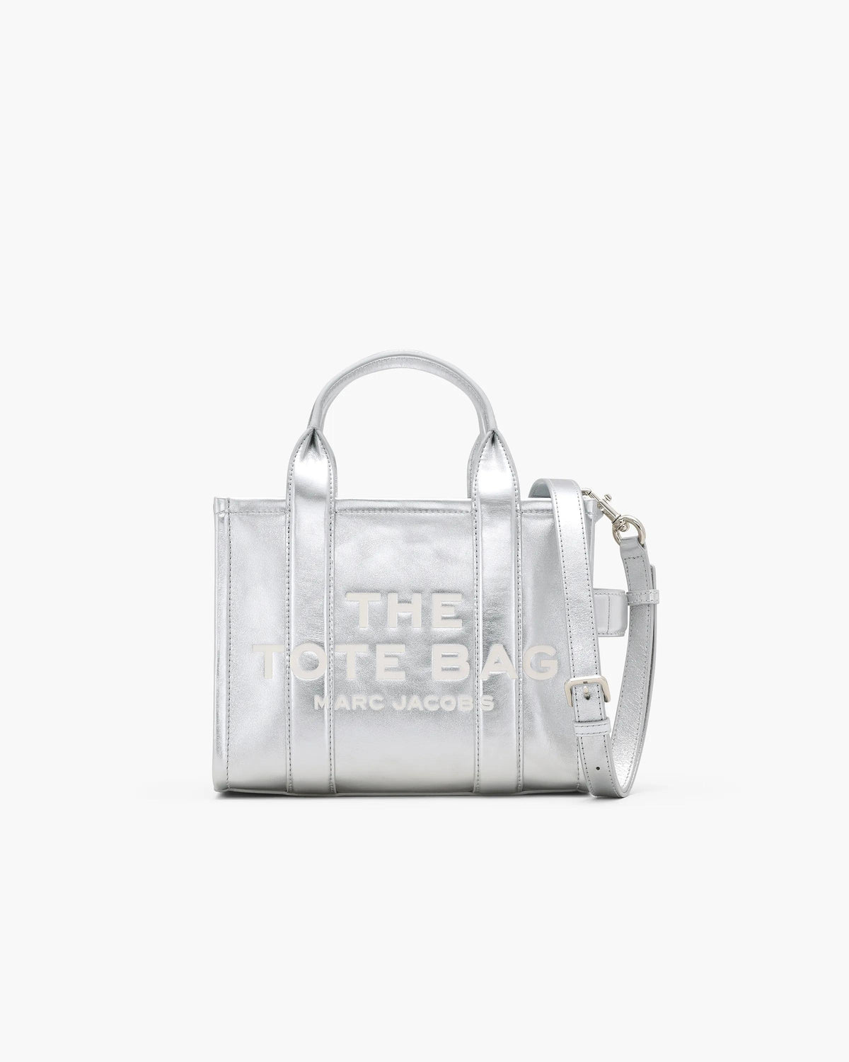 Marc Jacobs Marc Jacobs Tote Bag Small The Metallic Leather Small Tote Bag in Metallic Silver