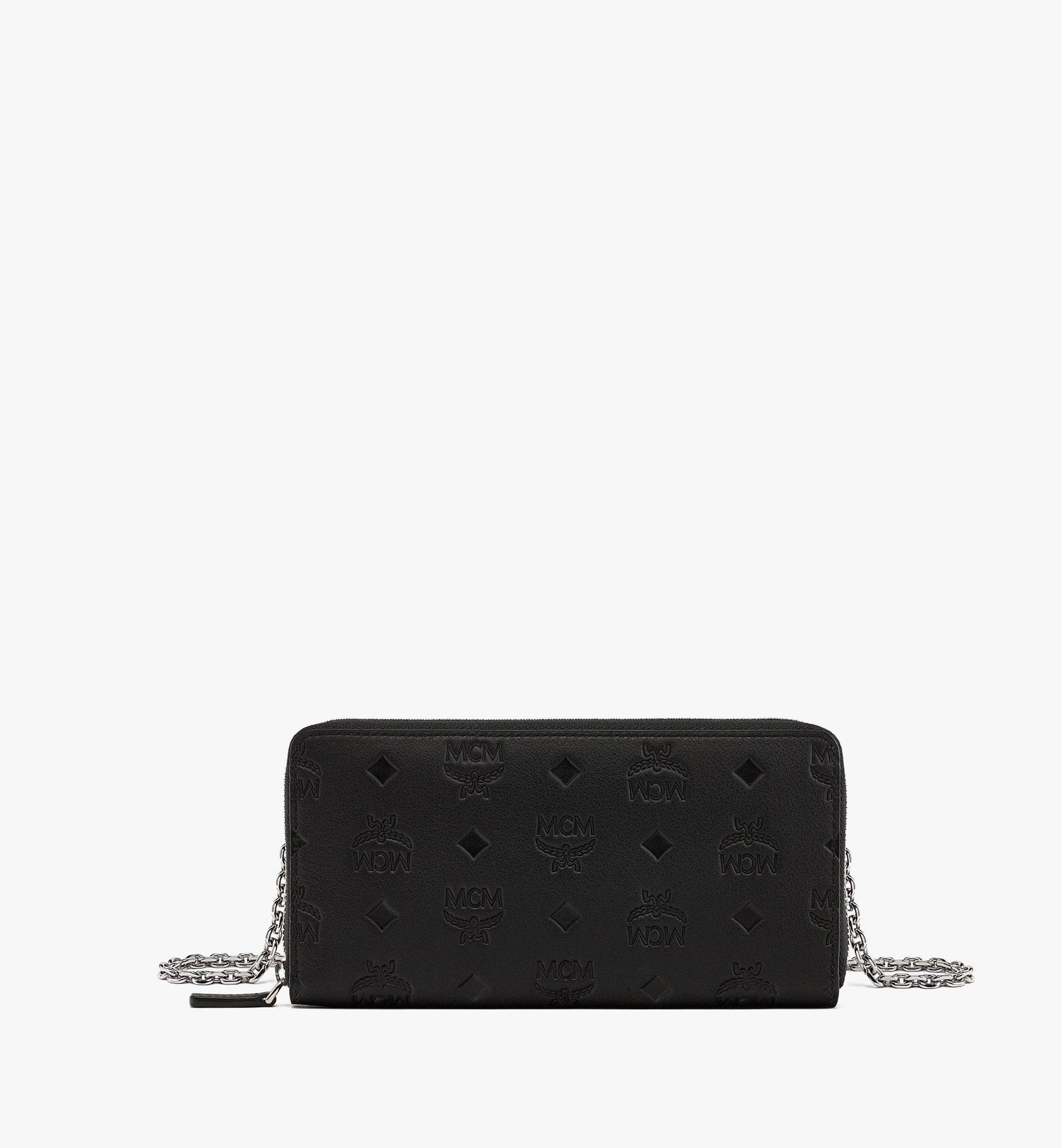 Mcm Aren Chain Zip Around Wallet In Embossed Monogram Leather