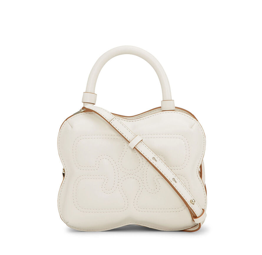 Ganni Egret Small Butterfly Crossbody Bag in White Polyester/Polyurethane/Recycled Leather Women's
