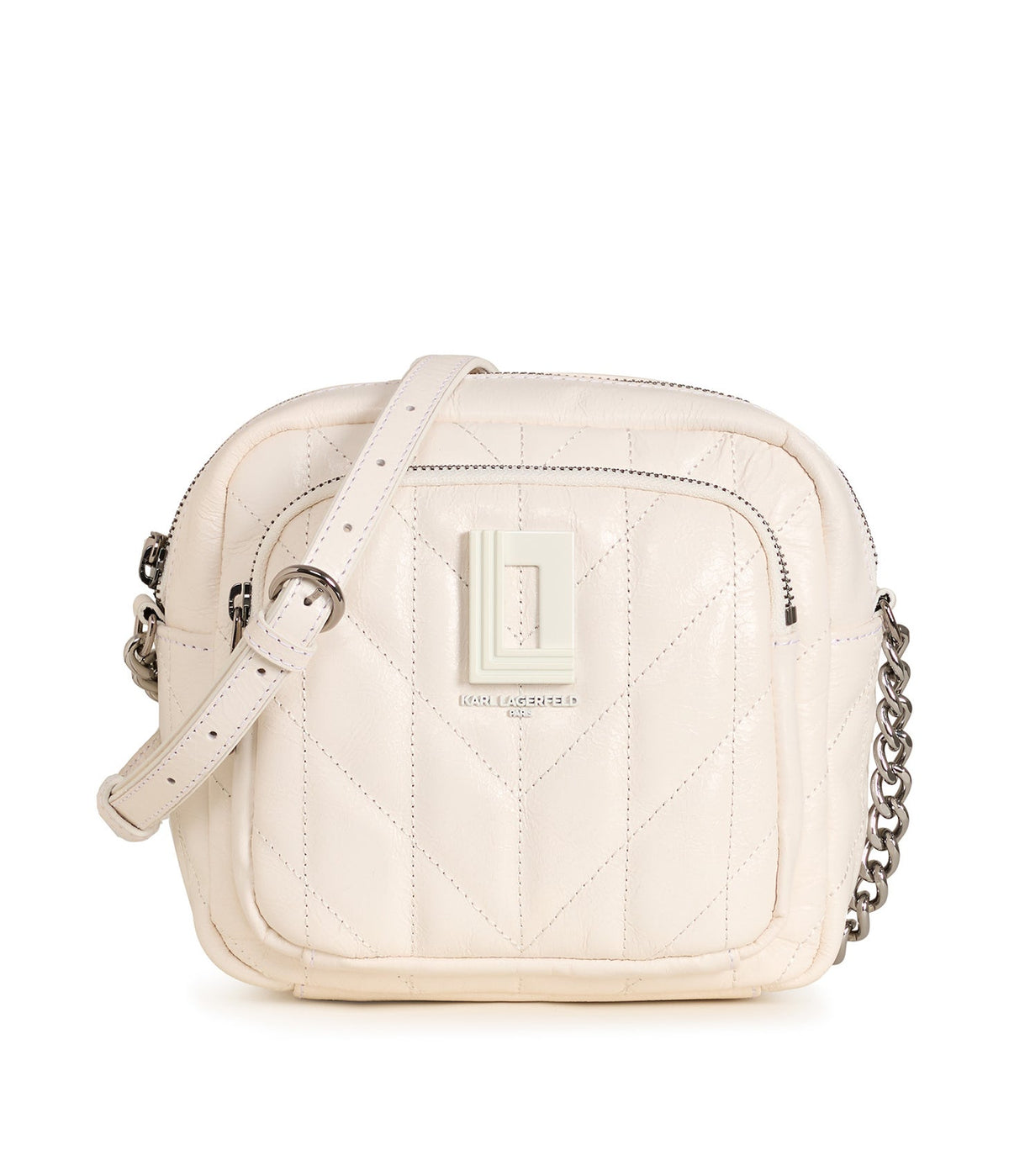 Karl Lagerfeld Paris | Women's Lafayette Glazed Leather Camera Crossbody Bag | Winter White