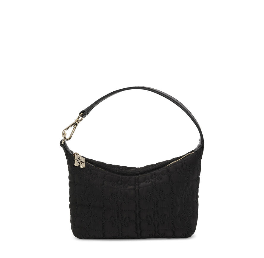 Ganni Small Butterfly Pouch Satin Bag in Black Recycled Polyester Women's