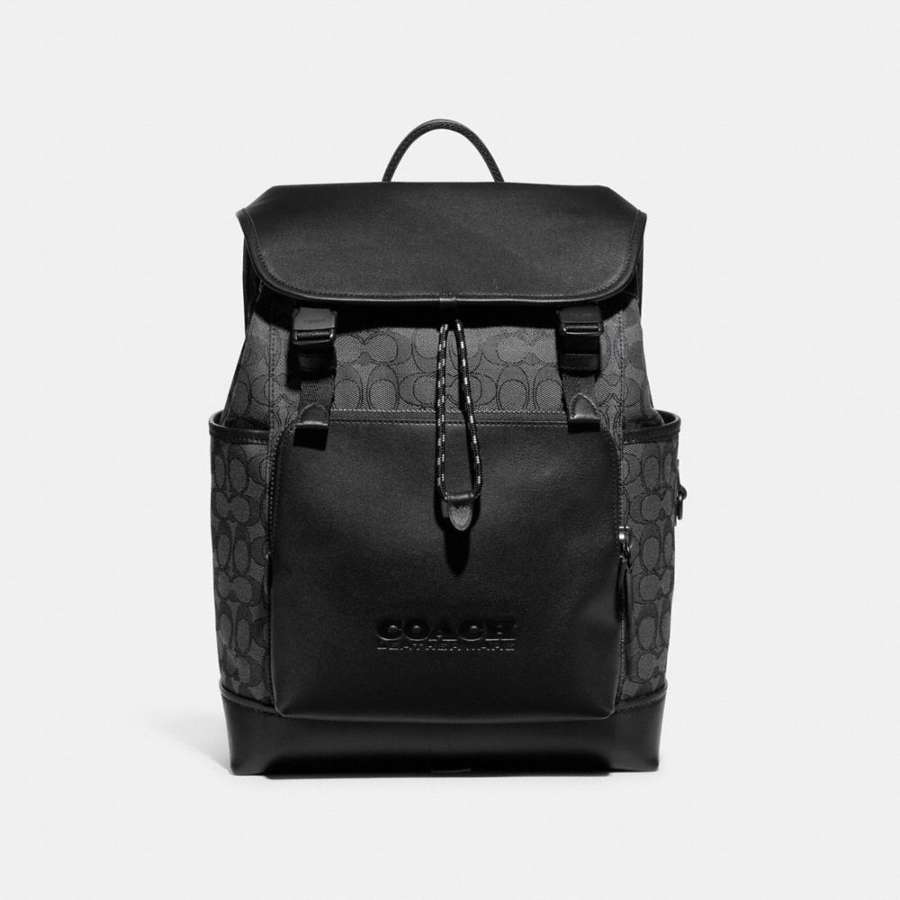 Coach League Flap Backpack In Signature Jacquard