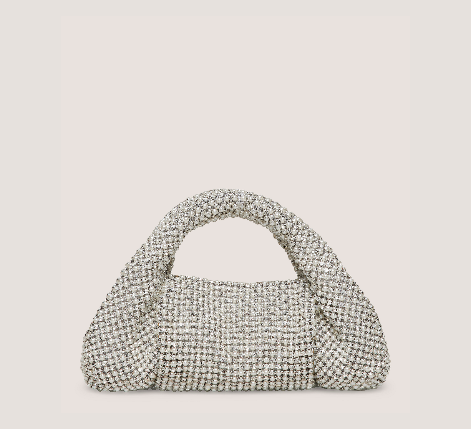 Stuart Weitzman The Moda Crystal Pearl Mini Tote Handbags, Clear & Natural Crystal Pearl Mesh, Size: U No Dimension