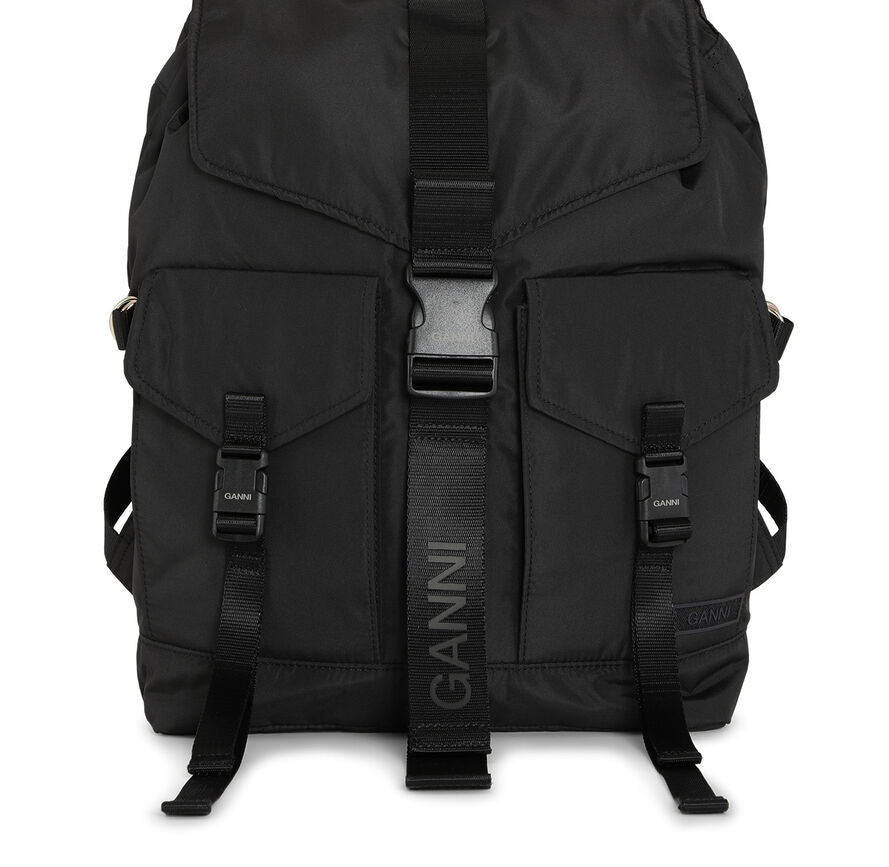 Ganni Tech Backpack in Black Recycled Polyester Women's