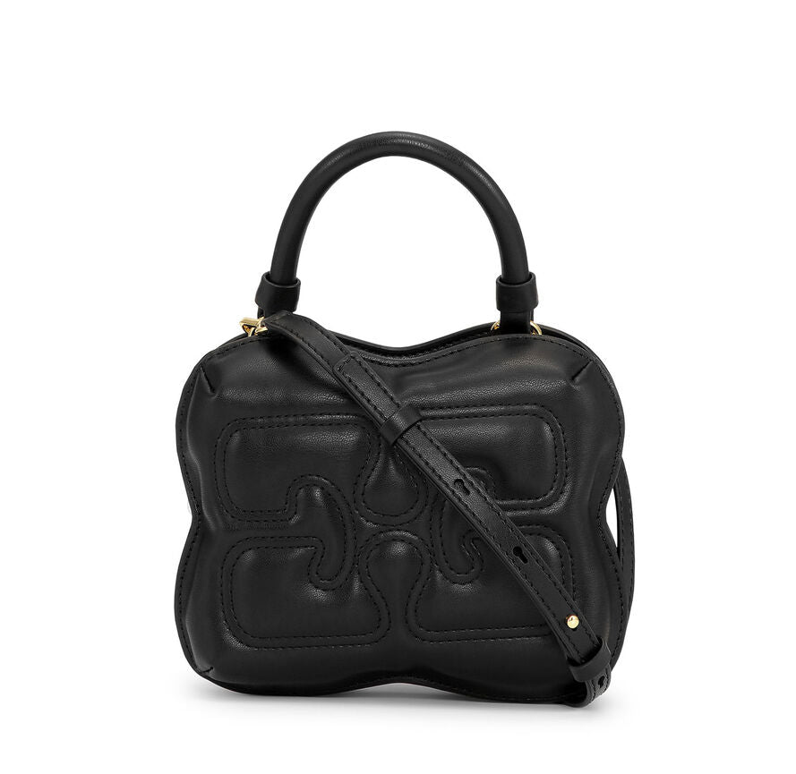 Ganni Small Butterfly Crossbody Bag in Black Polyester/Polyurethane/Recycled Leather Women's