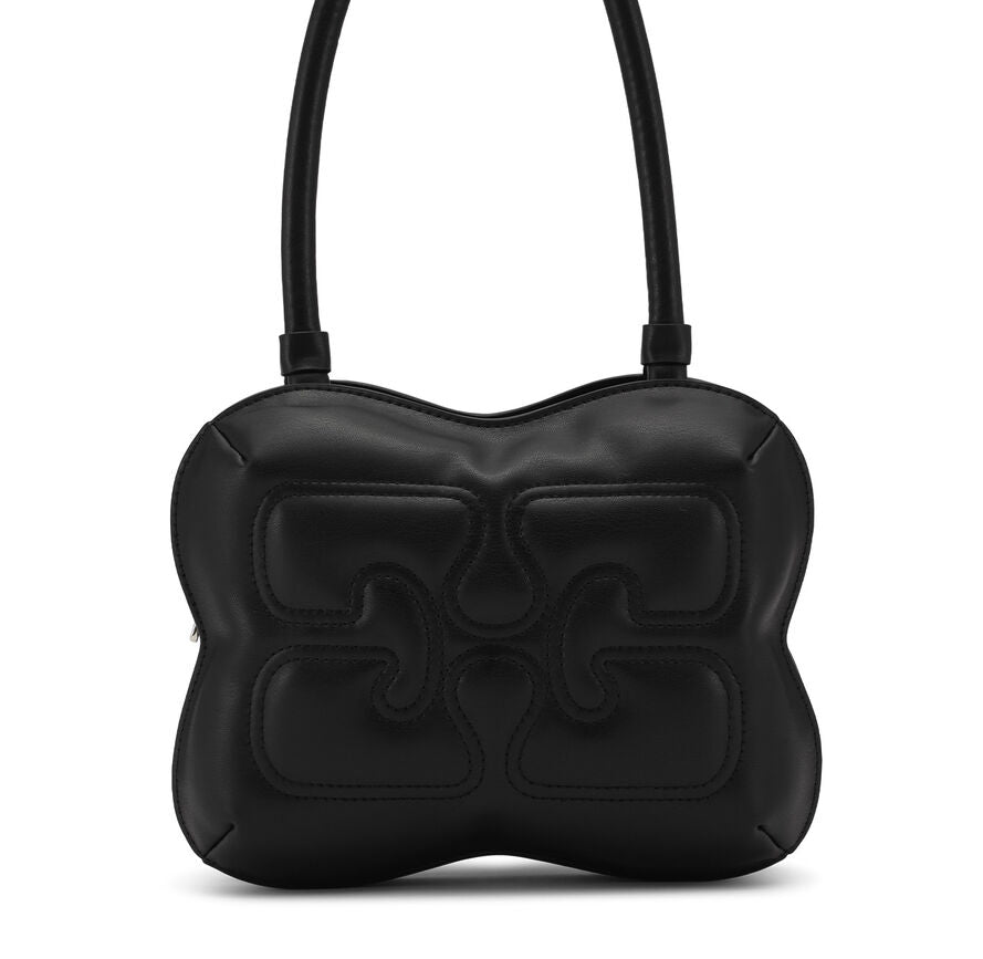 Ganni Butterfly Top Handle Bag in Black Polyester/Polyurethane/Recycled Leather Women's