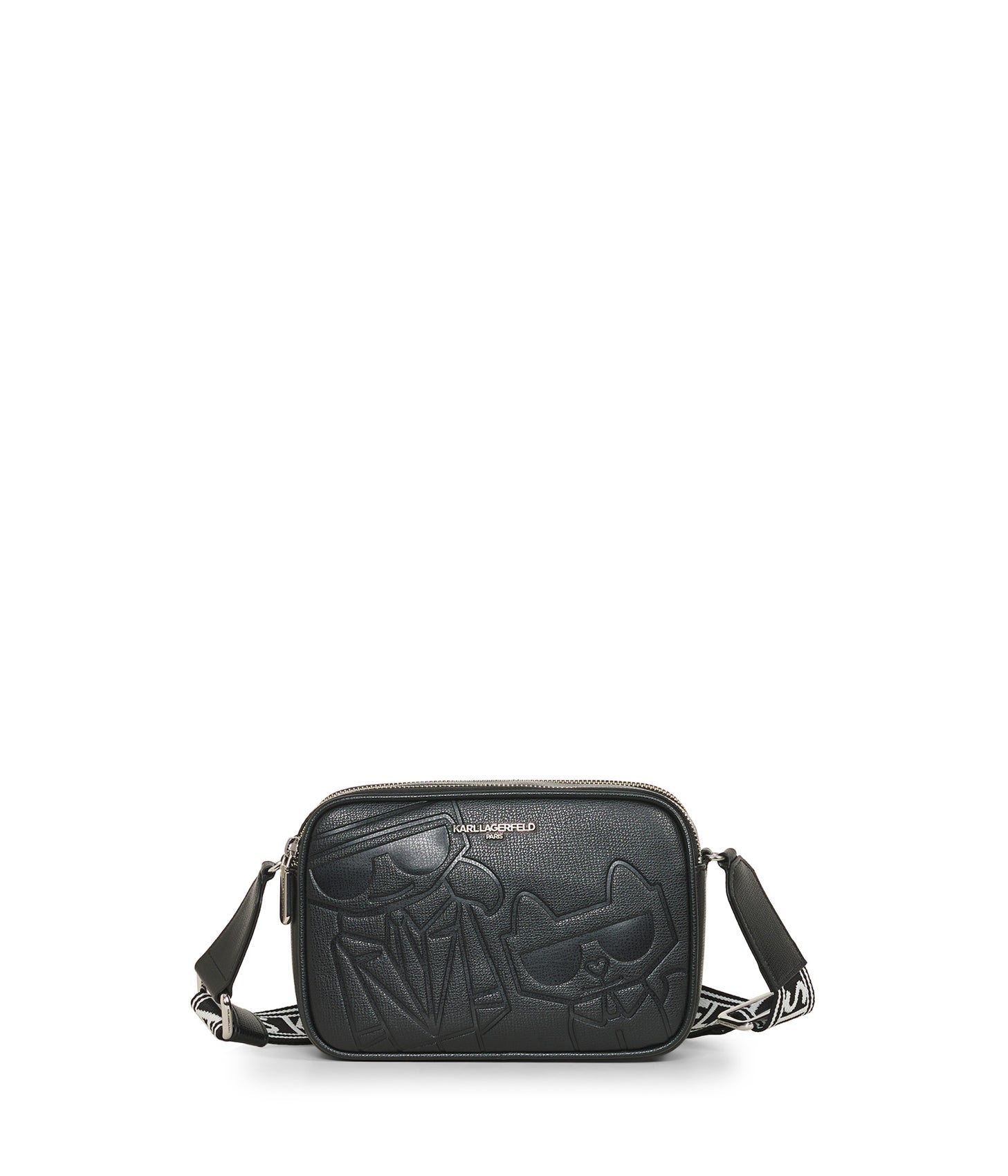 Karl Lagerfeld Paris | Women's Maybelle Debossed Duo Camera Crossbody Bag | Black Print