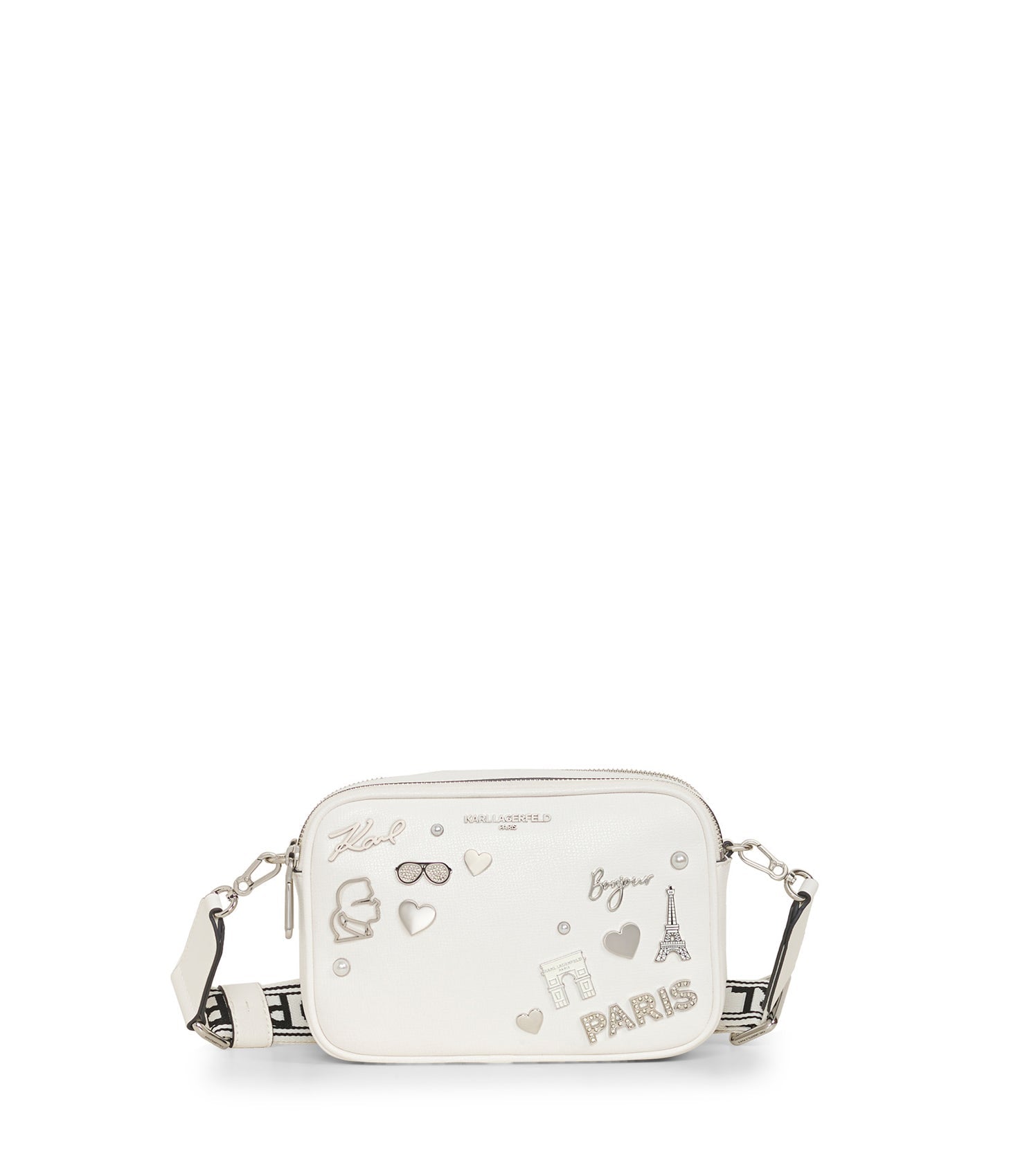 Karl Lagerfeld Paris | Women's Maybelle Round Head Duo Camera Crossbody Bag | Winter White/Silver