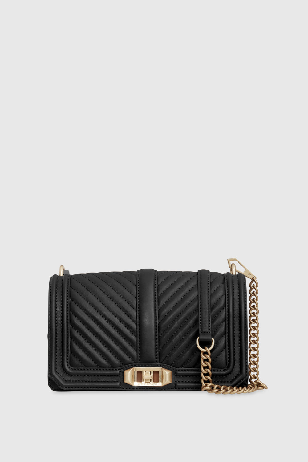 Rebecca Minkoff Umhängetasche „Love“ mit gestepptem Chevron-Muster in Schwarz/Hellgold