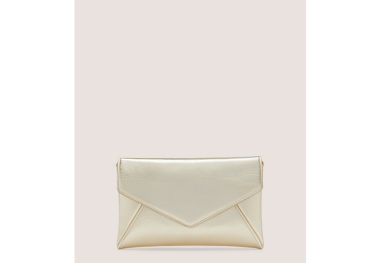 Stuart Weitzman Die Loveletter Mini Clutch, Platin-Gold Metallic Leder No Dimension