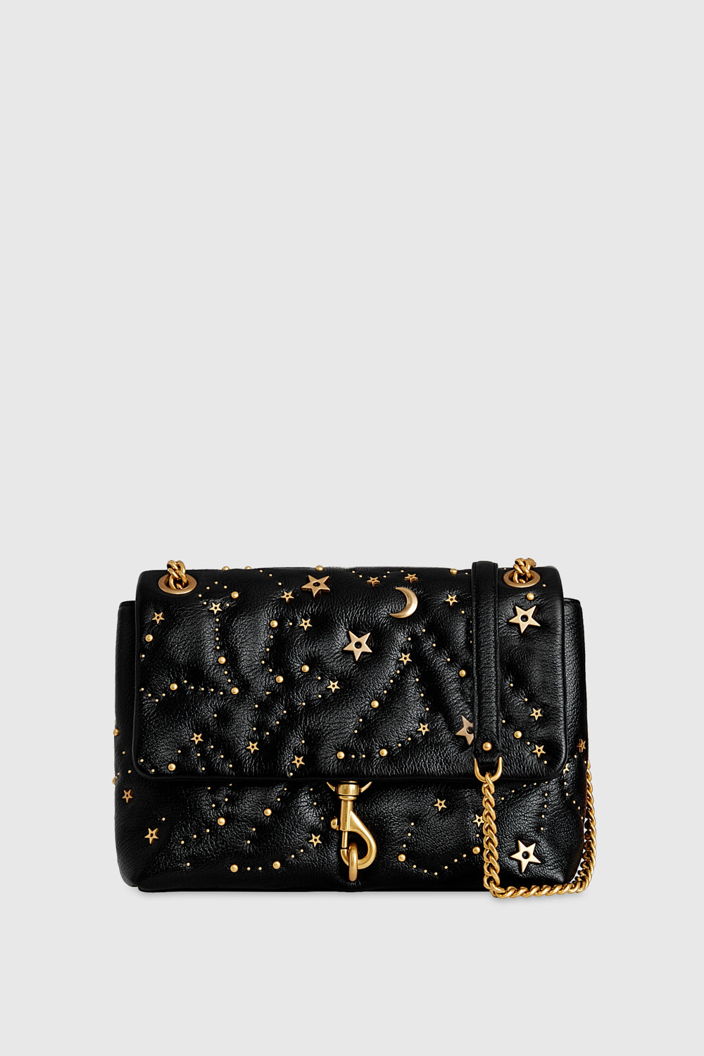 Rebecca Minkoff Edie Flap Shoulder With Celestial Studs Bag In Black/Antique Brass