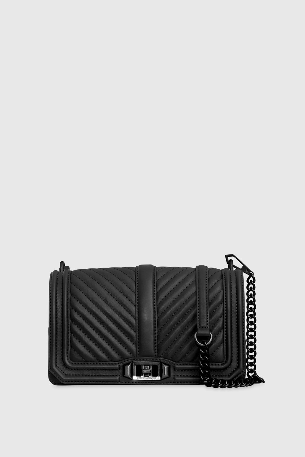 Rebecca Minkoff Umhängetasche „Love“ mit gestepptem Chevron-Muster in Schwarz/Schwarz-Schellack