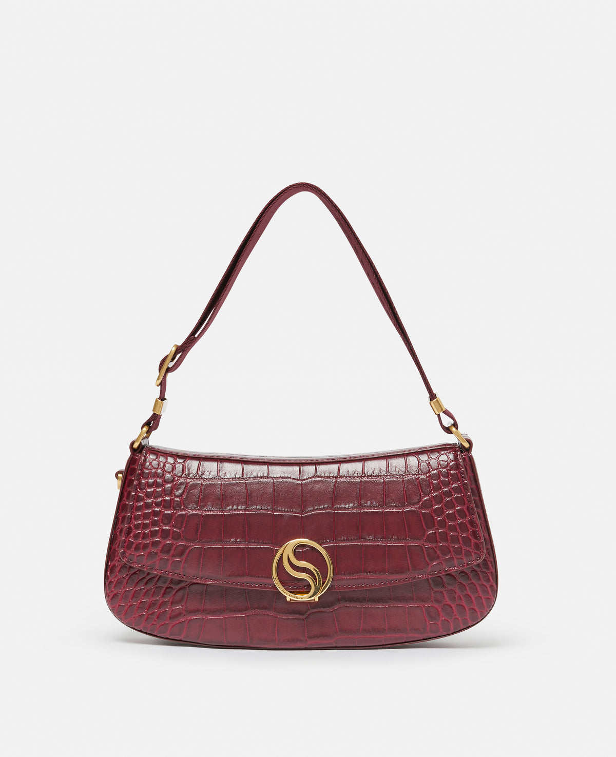 Stella Mccartney - S-Wave Croc-Effect Embossed Shoulder Bag, Woman, Burgundy