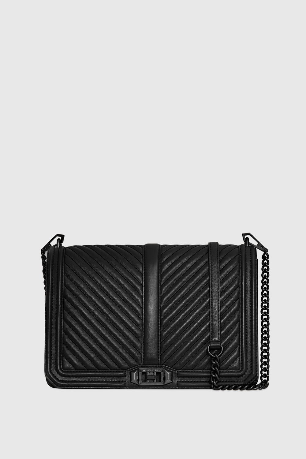 Chevron Quilted Jumbo Love Crossbody Bag In Black/Black Shellac