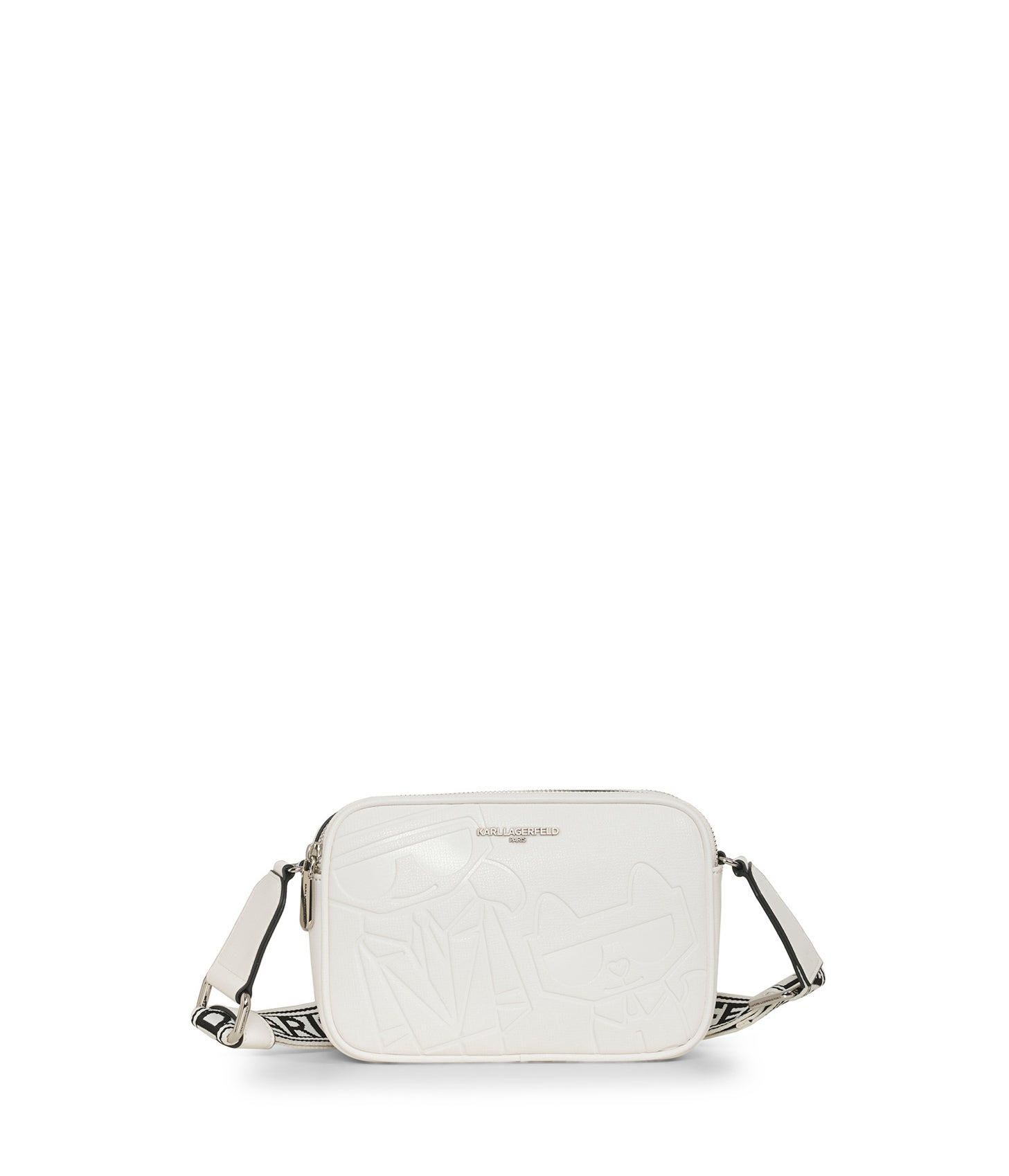 Karl Lagerfeld Paris | Women's Maybelle Debossed Duo Camera Crossbody Bag | Winter White/Silver